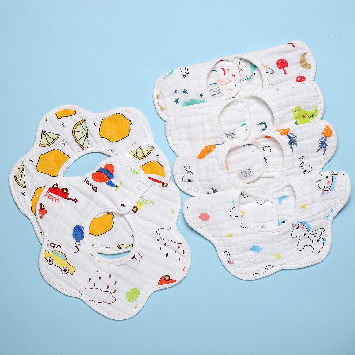 6pcs Baby Petal Bibs 360Degree Rotating Multicolor 100percent Cotton Super Soft and Absorbent with 8 Layers of Gauze Suitable for 03 Years Old Boys and Girls Who Are Teethi - Image 3
